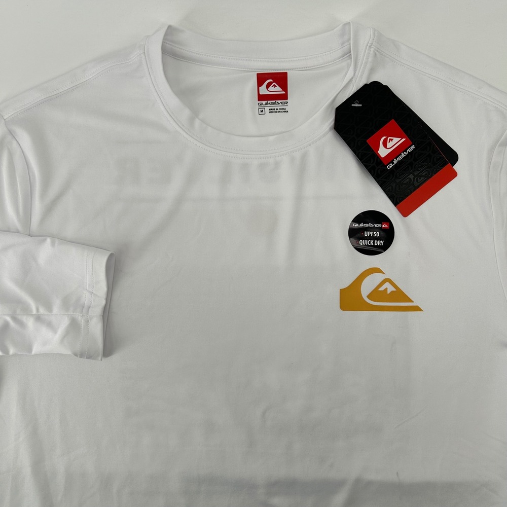 Quiksilver Rash Guard Mens Medium White UPF 50+ Quick Dry Surf Shirt NWT